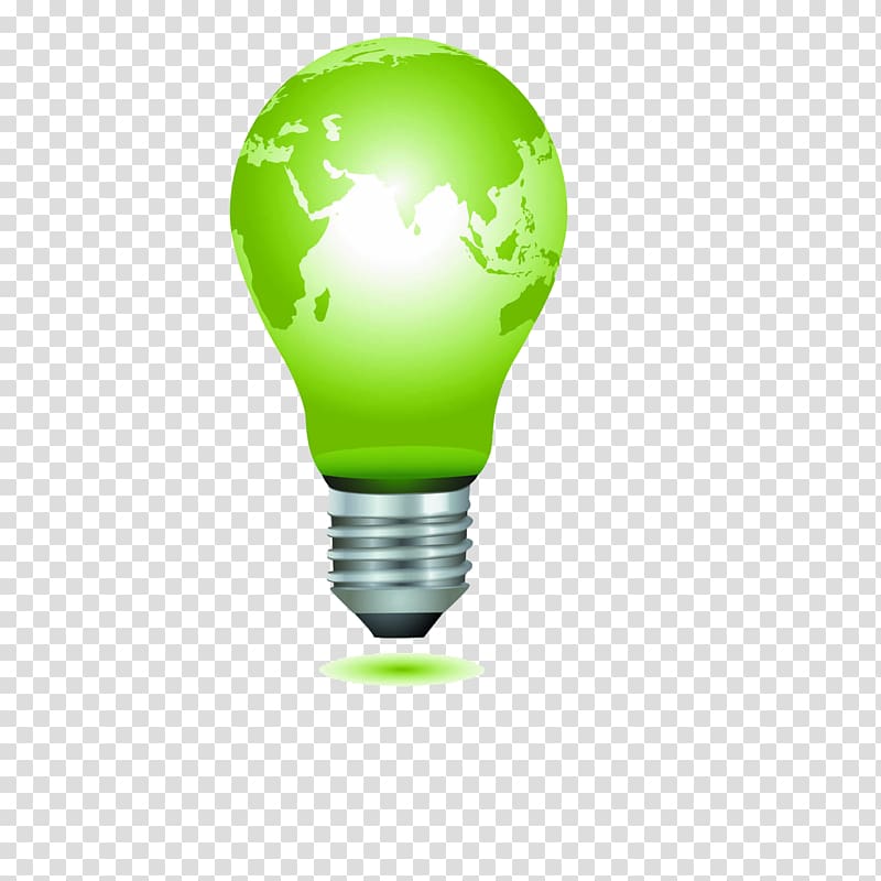 Incandescent light bulb , Green light bulb transparent.