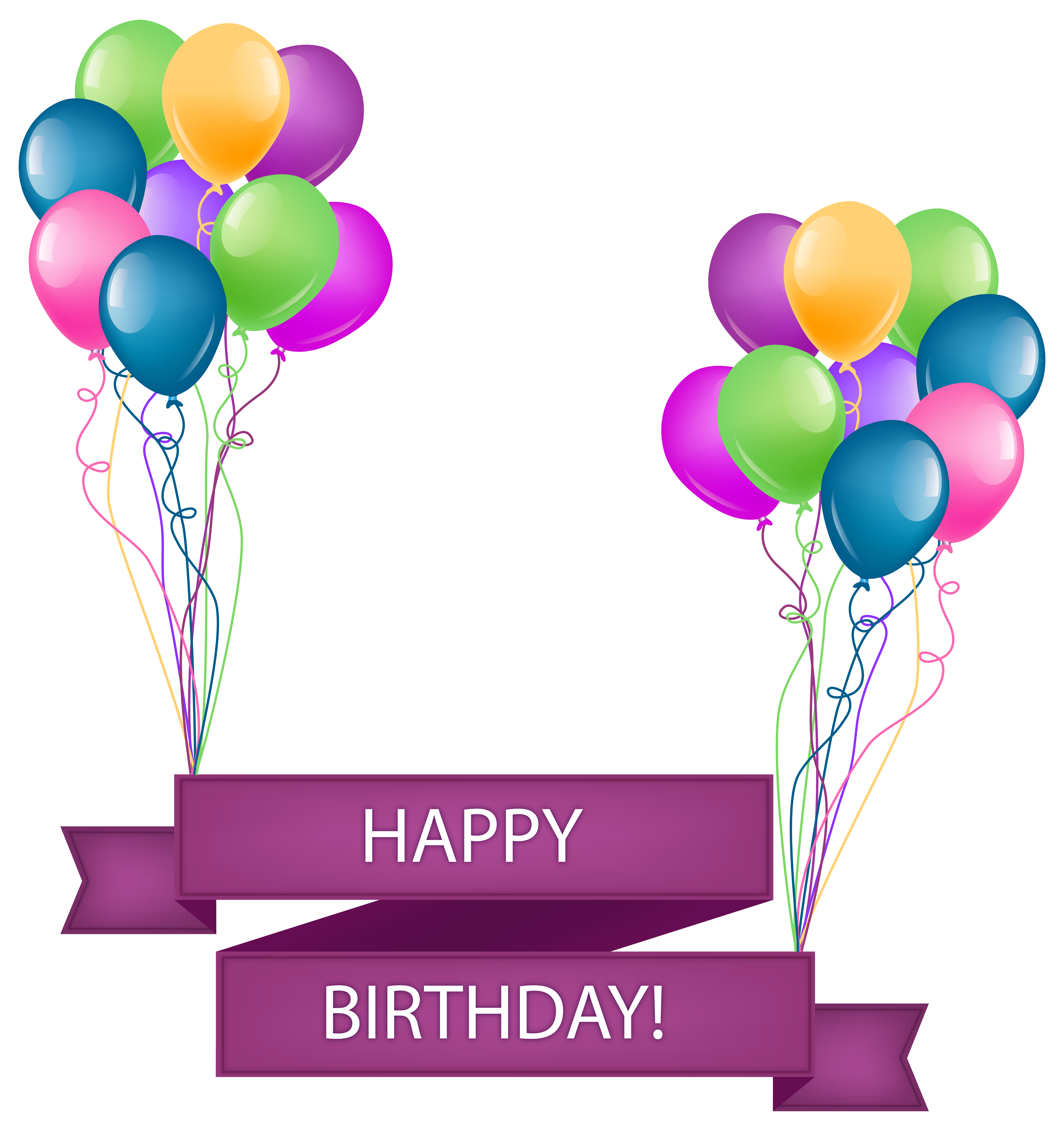 Happy Birthday Banner with Balloons Transparent PNG Clip Art Image.