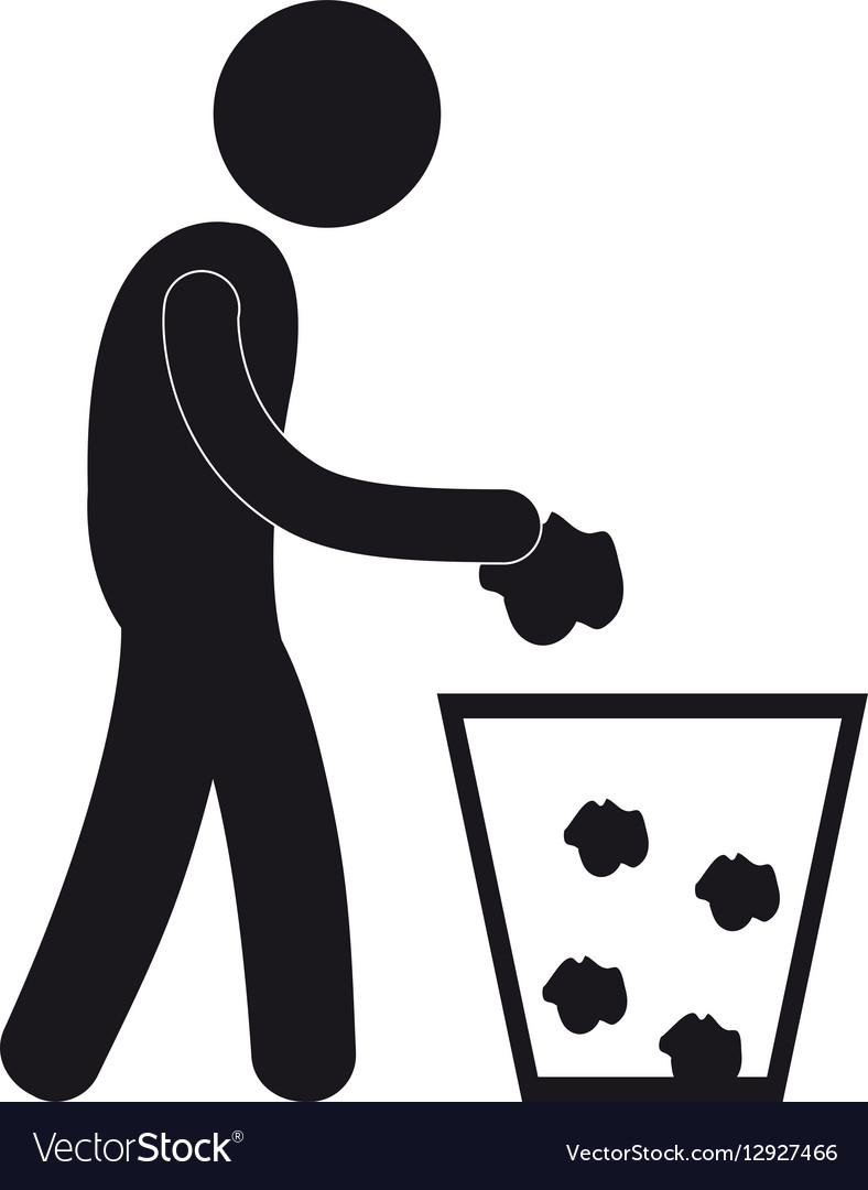 Man throwing trash can pictogram.