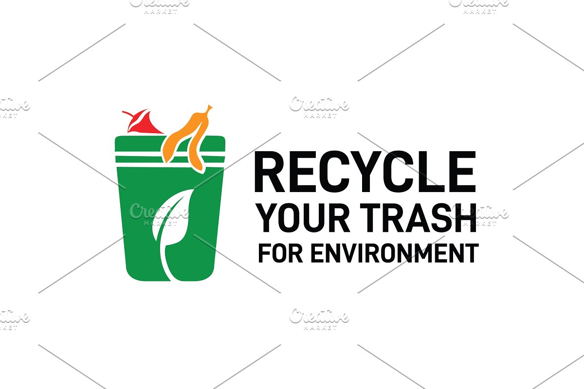 Recycle bin green trash logo design.