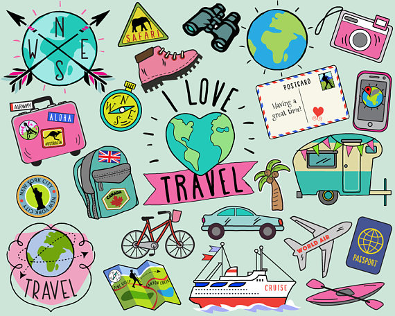 Travel Clipart, summer clipart, bullet journal stickers.