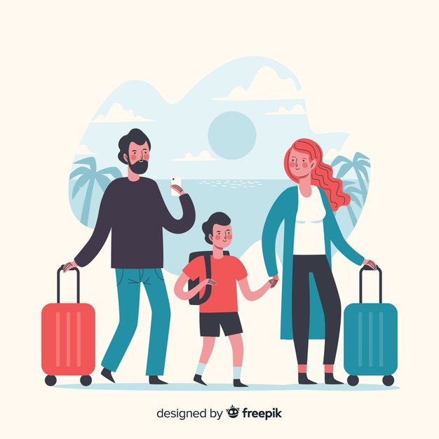 Family time travelling on vacation Vector.