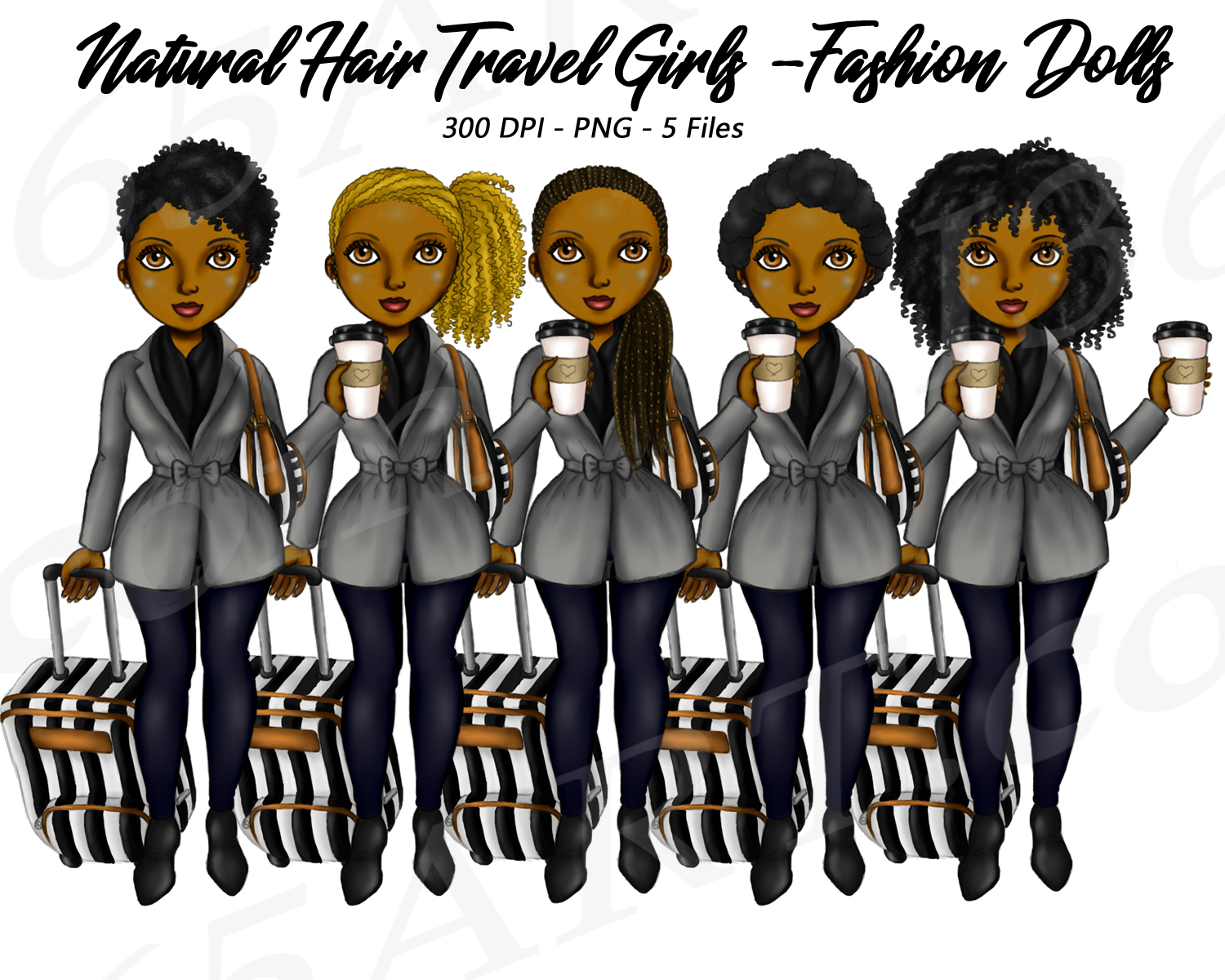 Winter Travel Girls Clipart, Black Girls, Fashion PNG.