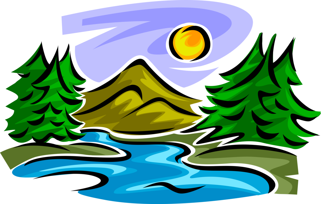 Mountain Stream With Trees Clipart Download.