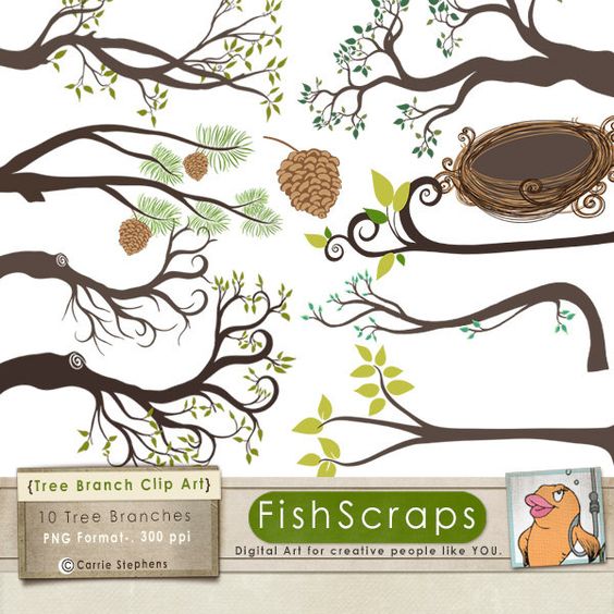 Tree Branch Clip Art, Bird Nest & Pine Cone, Tree ClipArt, Tree.