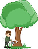 Clip Art of Man Cutting Tree Vector Concept k14734878.