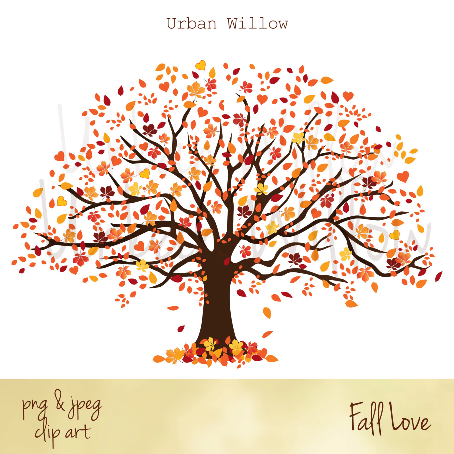 Clip art Fall Tree, Autumn Tree Graphic, Tree with orange yellow.