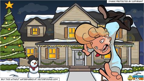 clipart #cartoon A Man Falling Down Face First and A House.