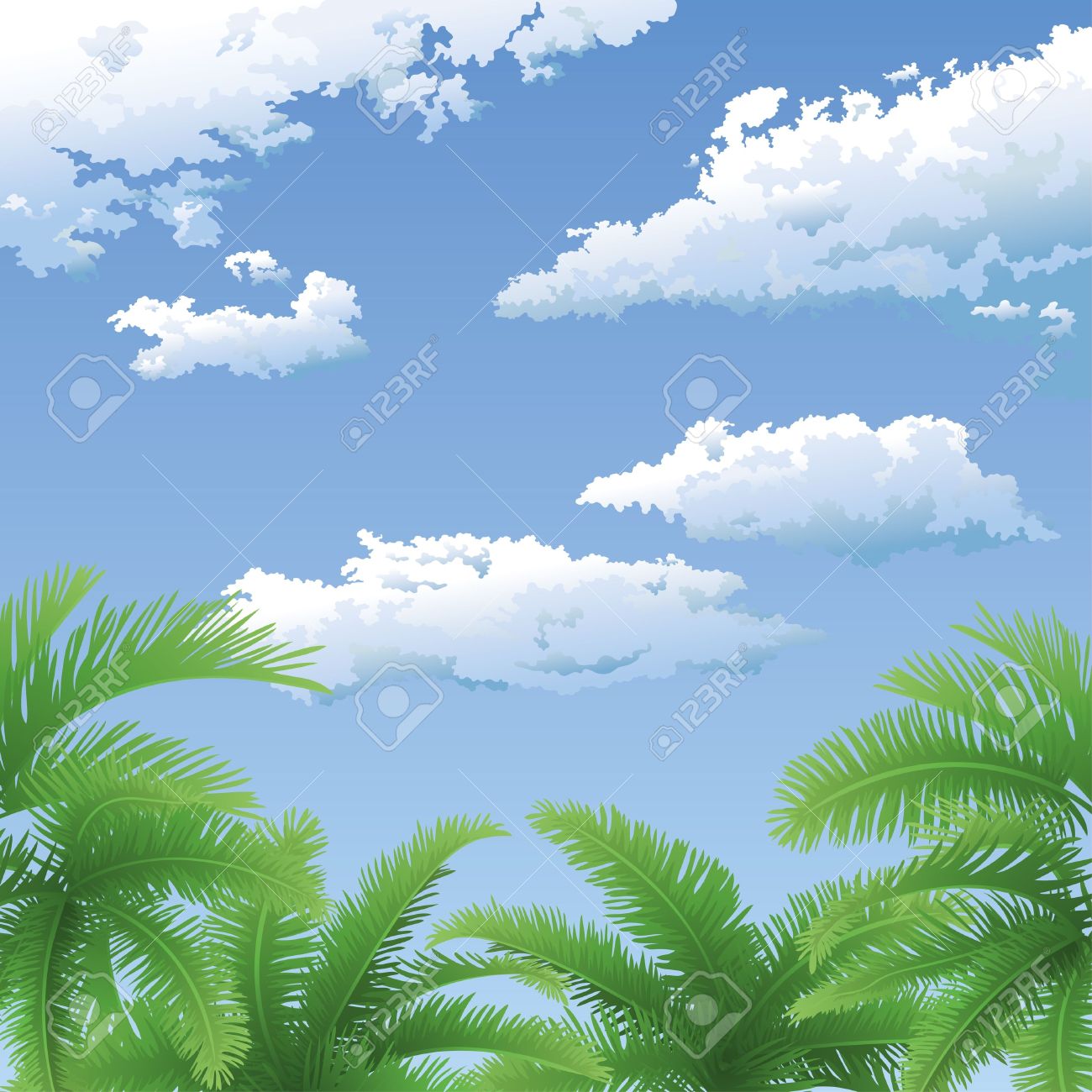 Palm Trees And Sky Background Clipart.