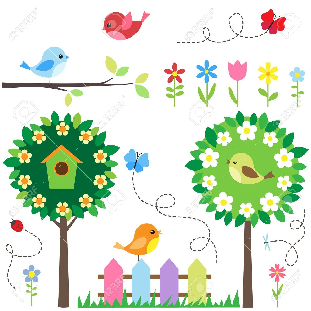Trees flowers animals butterflies insects clipart for kids.