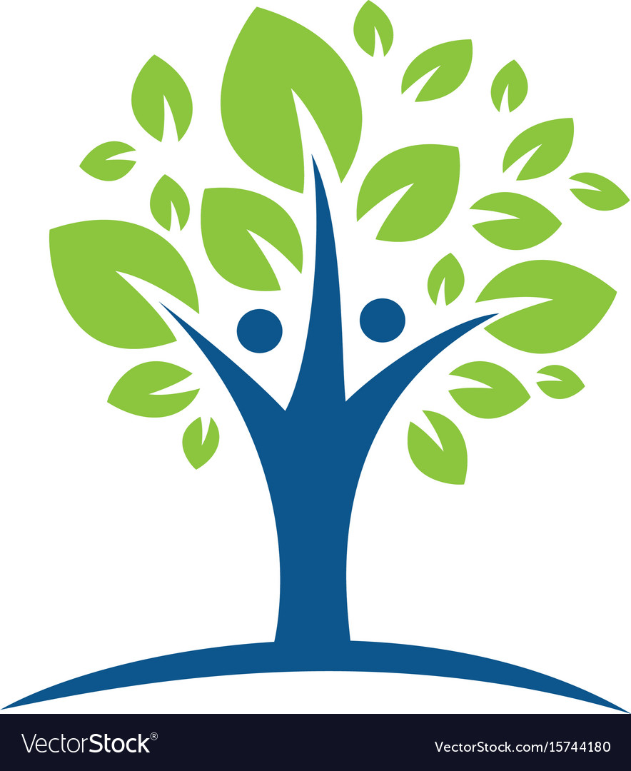 Human character with green tree logo.