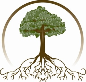 Black And White Tree With Roots Clipart.