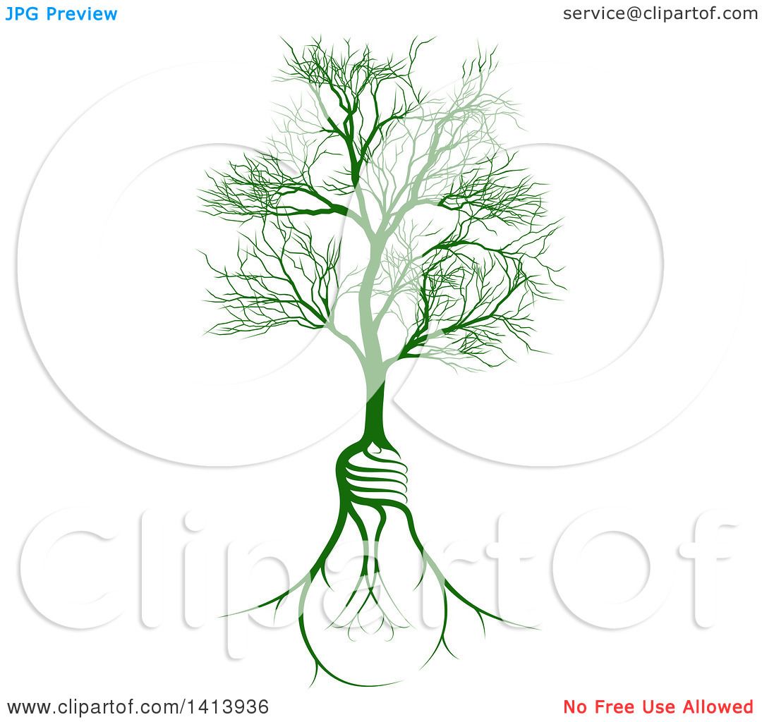 Clipart of a Bare Tree with Light Bulb Shaped Roots.