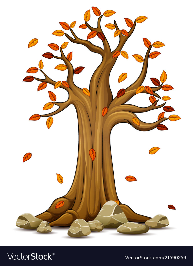 Autumn tree with falling leaves.