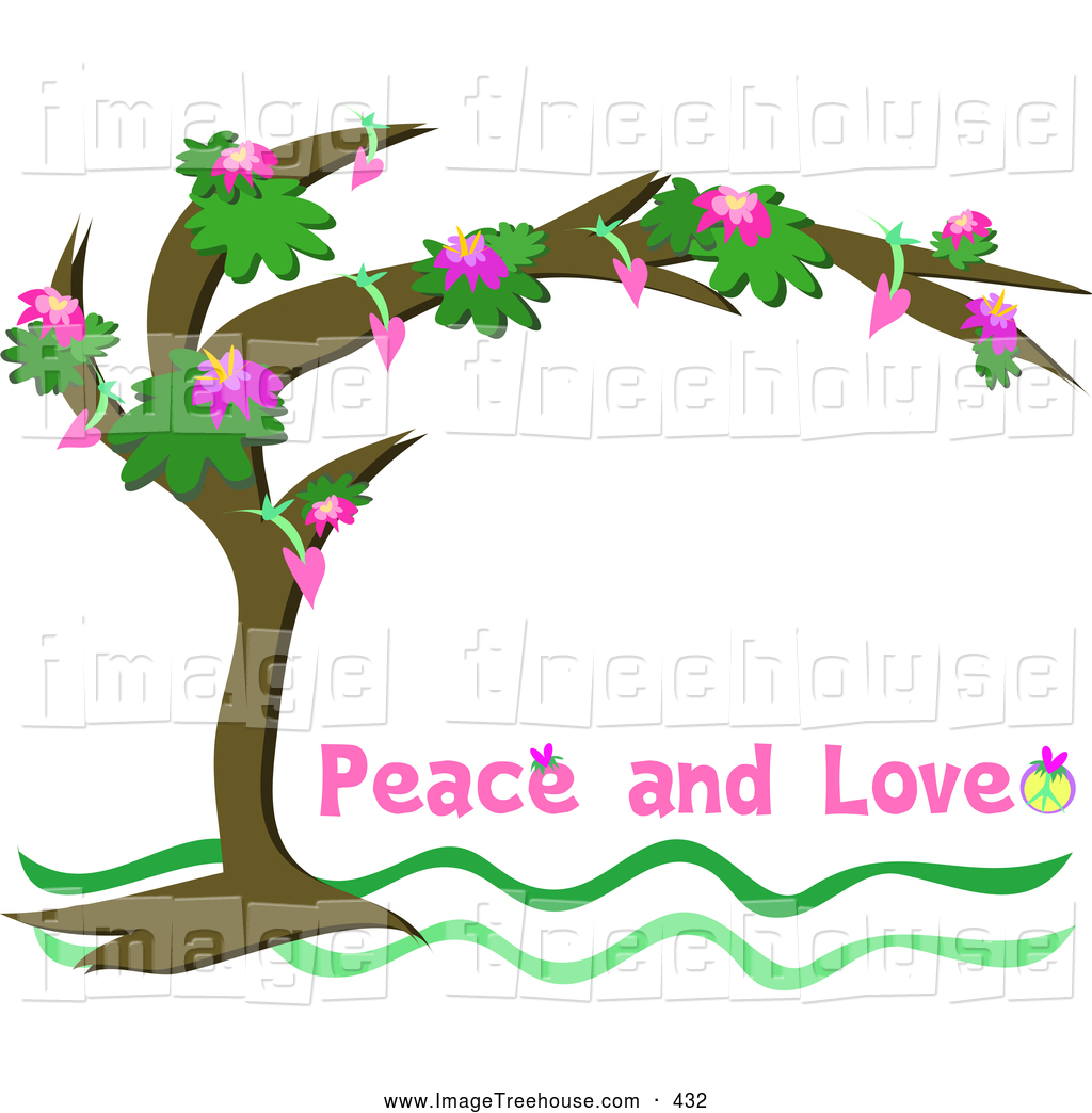 Clipart of a Pretty Flowering Tree Arching over a White Background.