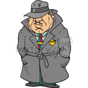 A Police Officer in a Grey Trench Coat clipart. Royalty.