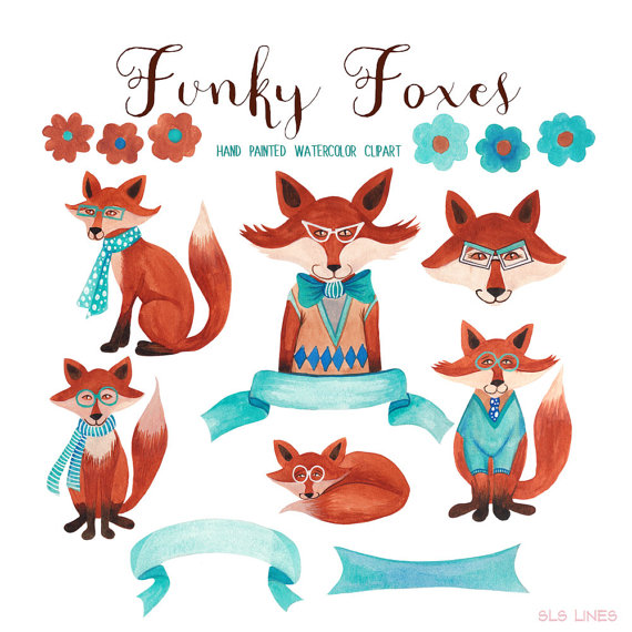 Fox watercolor clipart, trendy foxes graphics for commercial use.