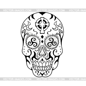 Mexican Skull Triskele Celtic Cross Tattoo.