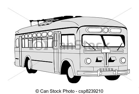 Vector Clipart of trolley bus silhouette on white background.