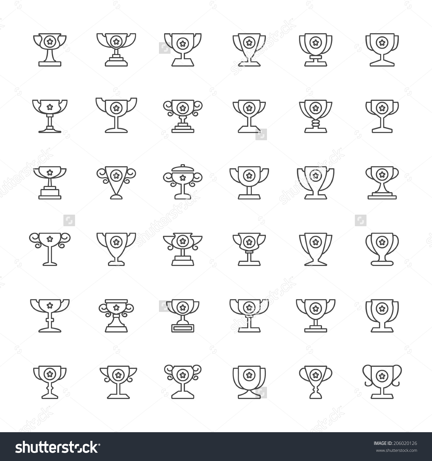 Outline Trophy Icon Set Vector Graphics Stock Vector 206020126.