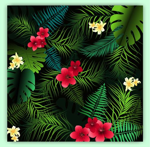 Tropical floral seamless vector pattern background.