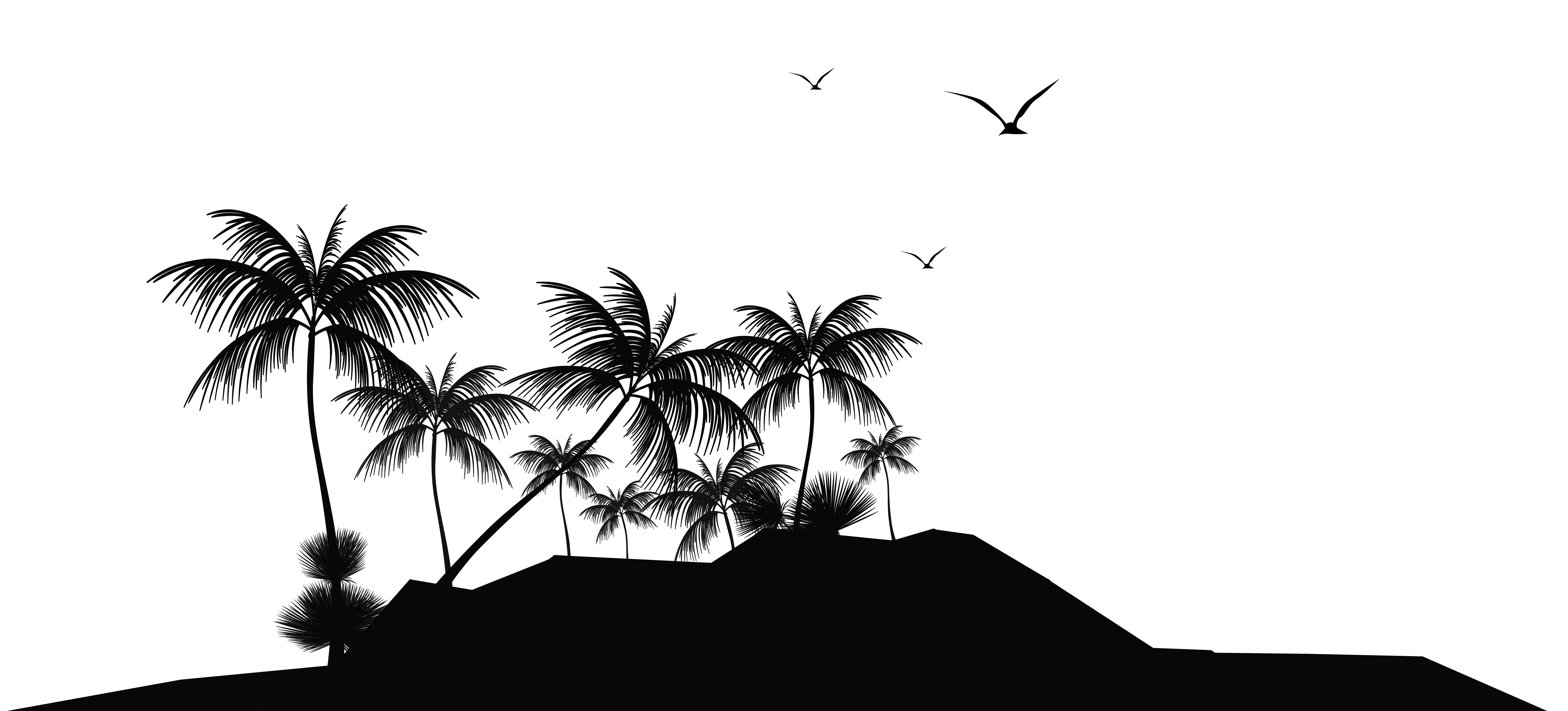 Tropical Island Silhouette PNG Clip Art.