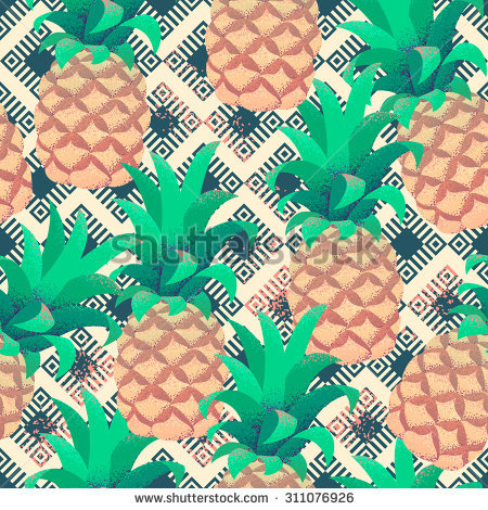 Pineapples Grunge Curved Striped Vest Seamless Stock Vector.