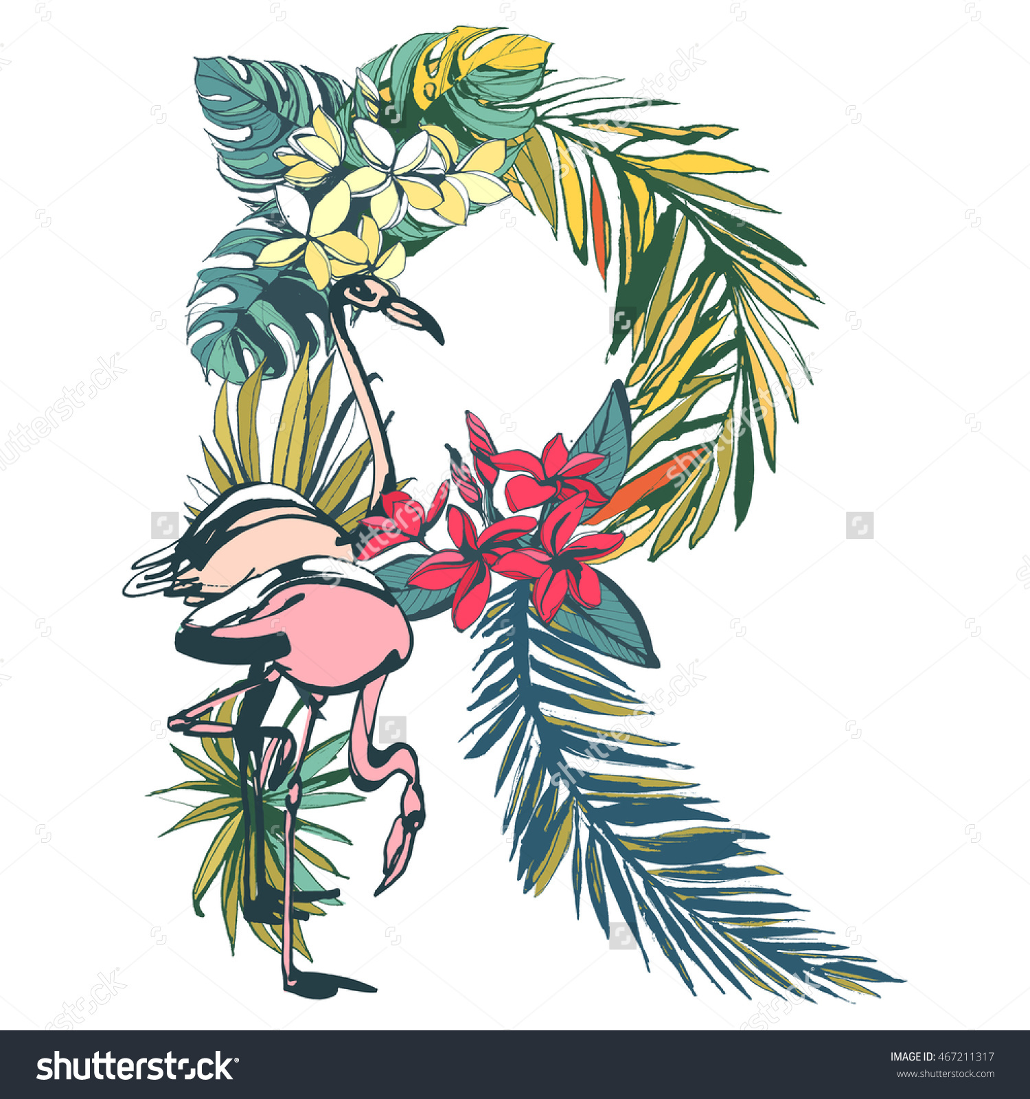 Illustration Tropical Floral Summer Pattern Hand Stock.