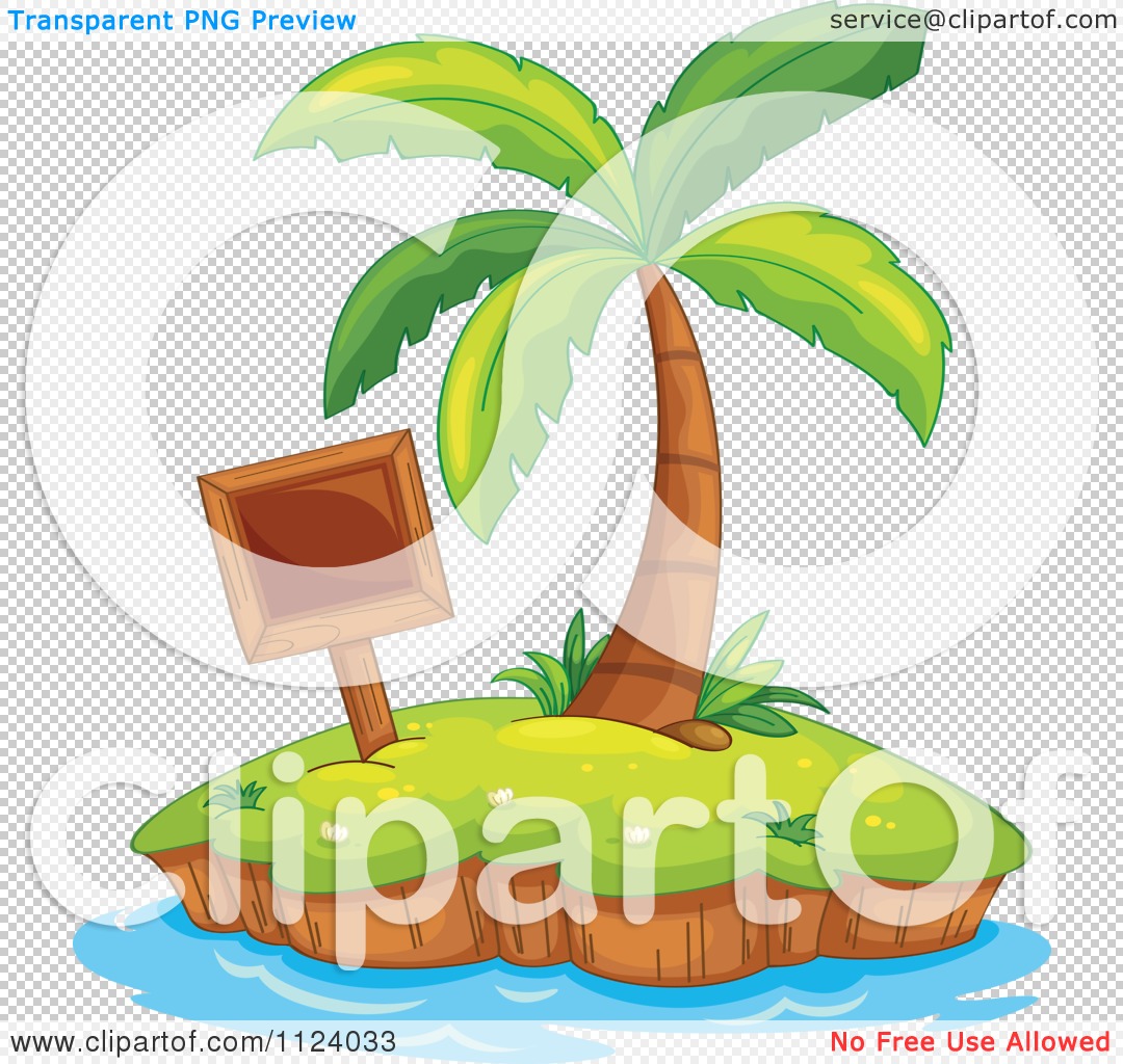 Clipart Of A Tropical Island With A Wood Sign And Palm Tree.