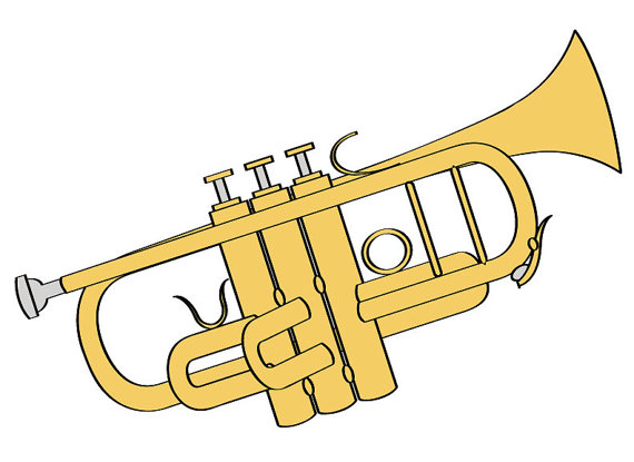 Trumpet Illustration Digital Download/ Music Clip Art.