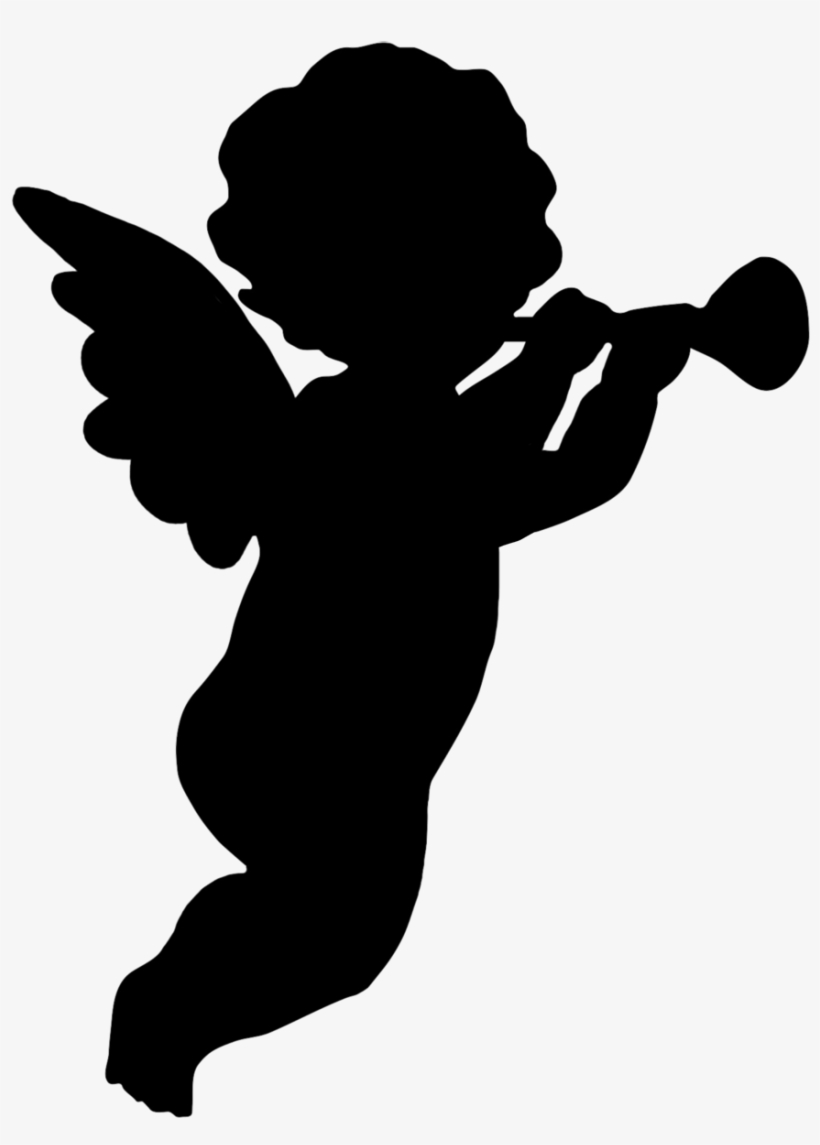 Trumpet Blowing Cherub Png, Angel Silhouette Clipart.