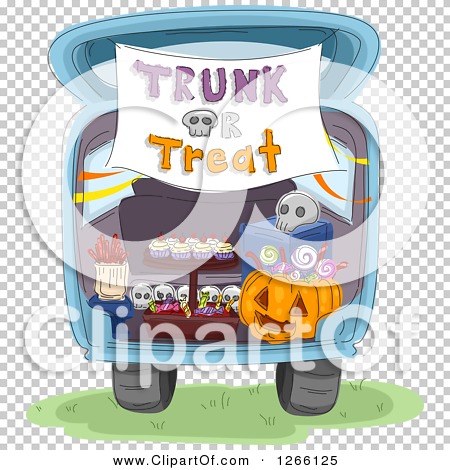 Clipart of a Trunk or Treat Banner over Halloween Sweets in the.