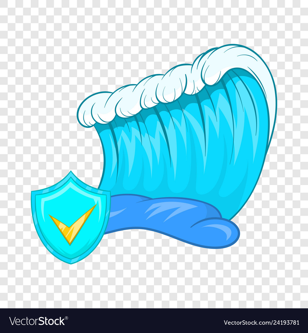 Blue tsunami wave icon in cartoon style.