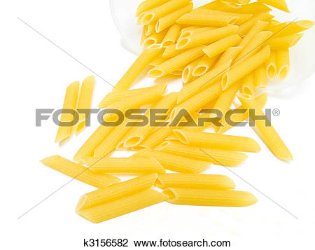 Stock Photo of Long hollow tube shaped pasta in plastic container.
