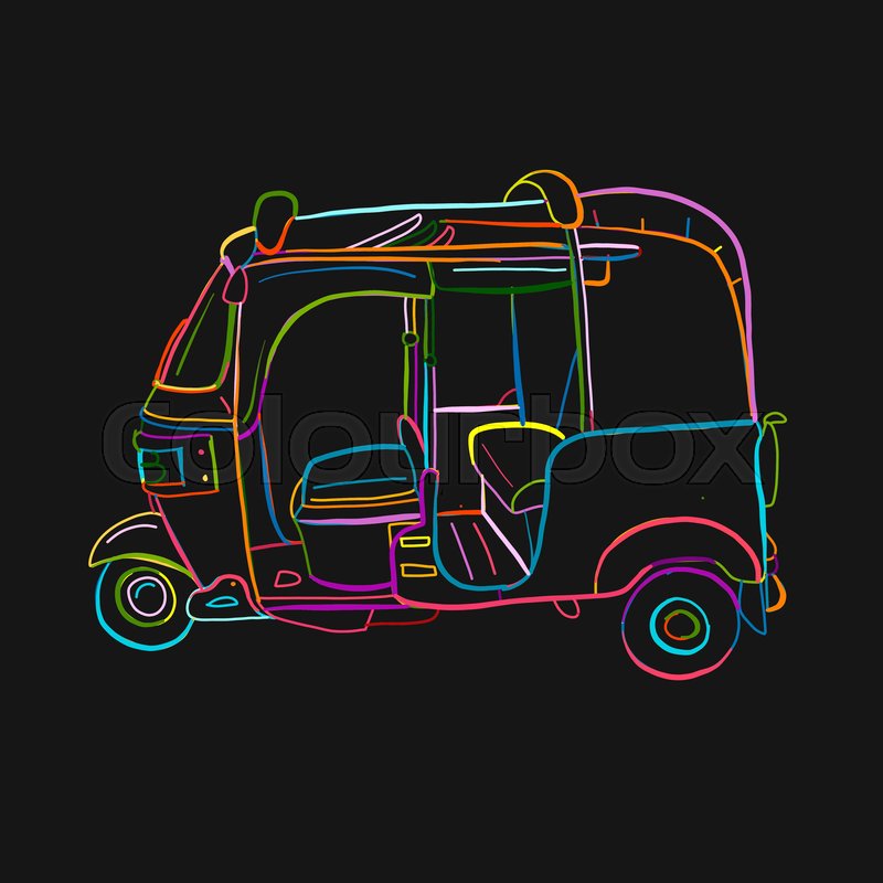 Tuktuk, motorbike asian taxi. Sketch.
