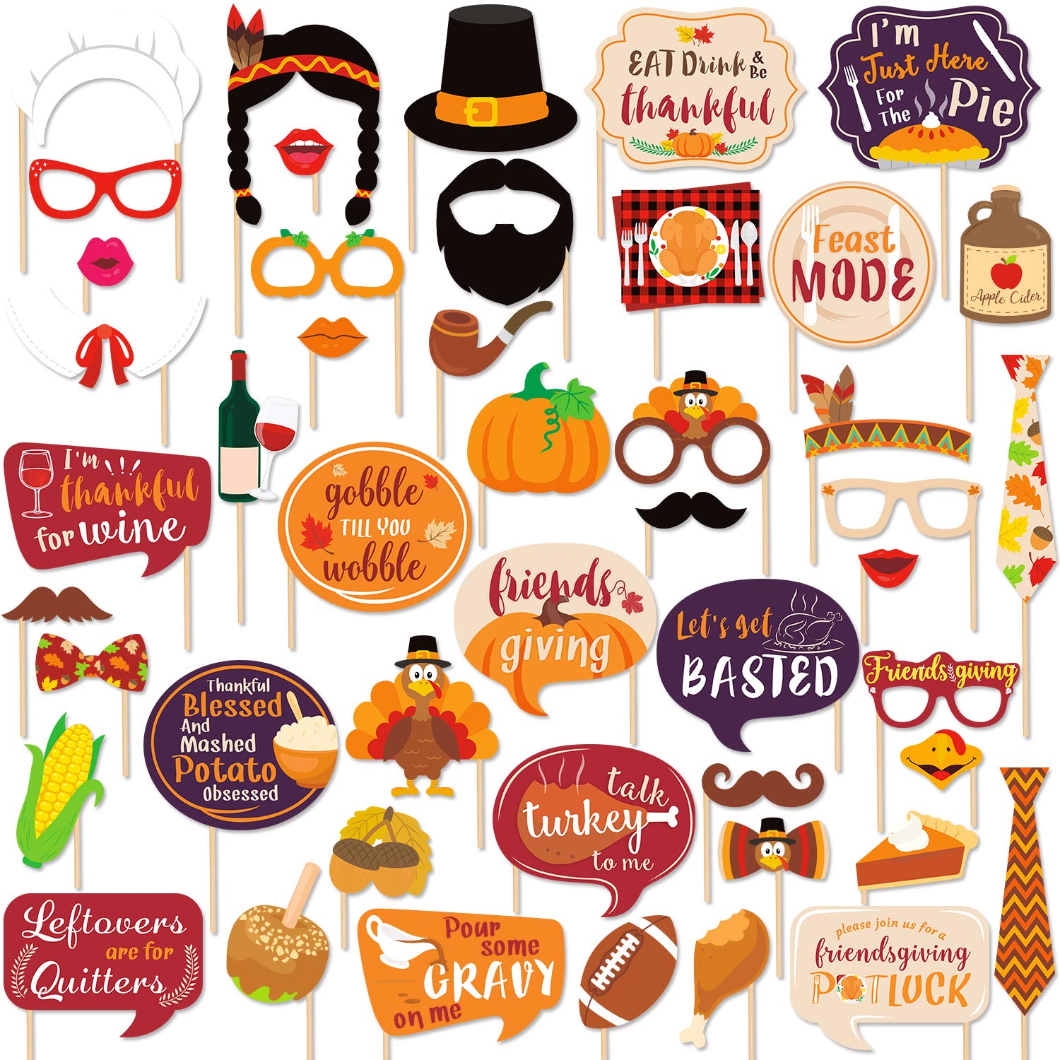 47 PCS Friendsgiving Photo Booth Props For Friends Thanksgiving Feast Give  Thanks Fall Harvest Funny Turkey Party Decorations Supplies.
