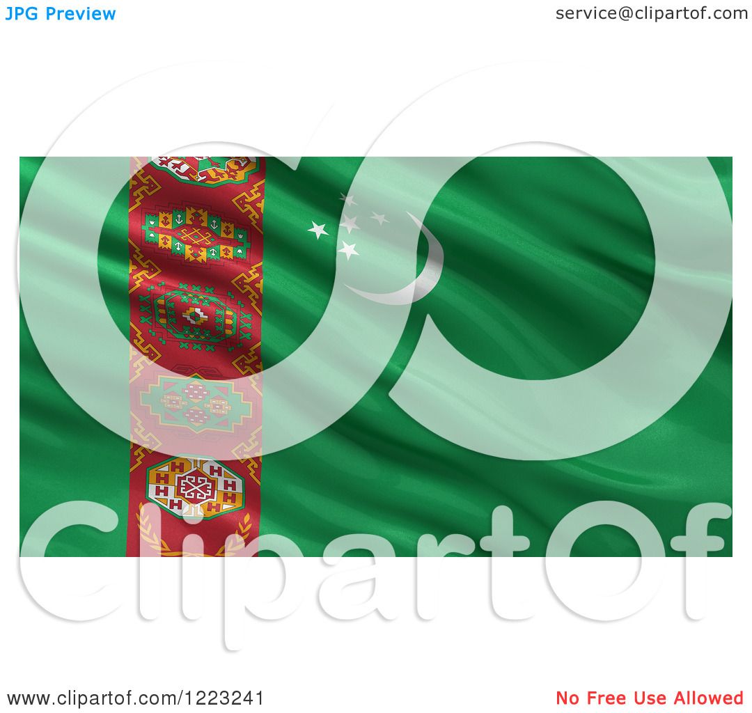 Clipart of a 3d Waving Flag of Turkmenistan with Rippled Fabric.