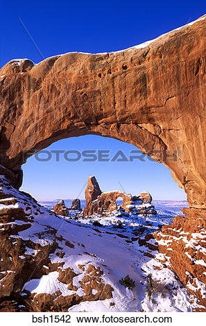 Stock Photo of Morning light on North Window framing Turret Arch.