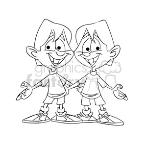 cartoon boy twins black and white clipart. Royalty.