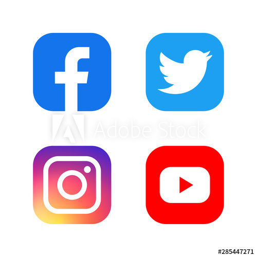 Set of facebook twitter instagram and youtube icons. Social.