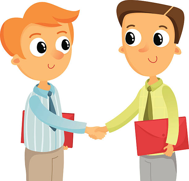 Two young business man shaking hands, isolated on white.