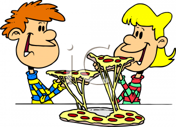 Child Eating Pizza Clipart.