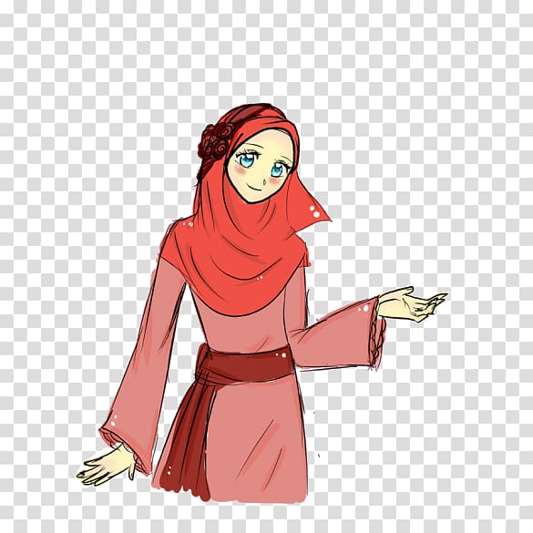 Woman wearing pink abaya and hijab standing art, Muslim.