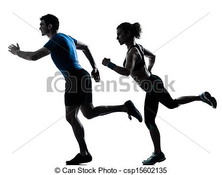 Stock Photos of man woman runner running jogging sprinting.