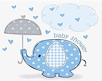 Little Blue Elephant With Umbrella Boy Baby Shower Edible.