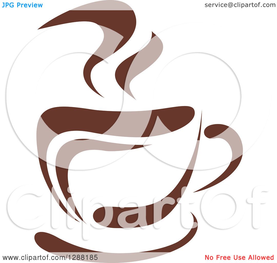Clipart of a Two Toned Brown and White Steamy Coffee Cup on a.