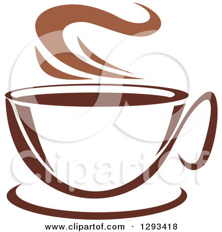 Clipart of a Two Toned Brown and White Steamy Coffee Cup on a.
