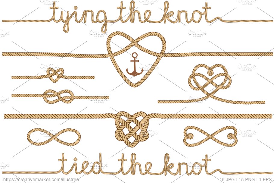 Tying the knot, beige vector set.