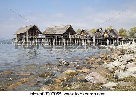 Stock Image of "Pfahlbaumuseum Unteruhldingen, stilt house museum.