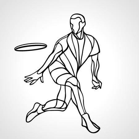 Sportsman throwing ultimate frisbee. Lineart clipart, vector.